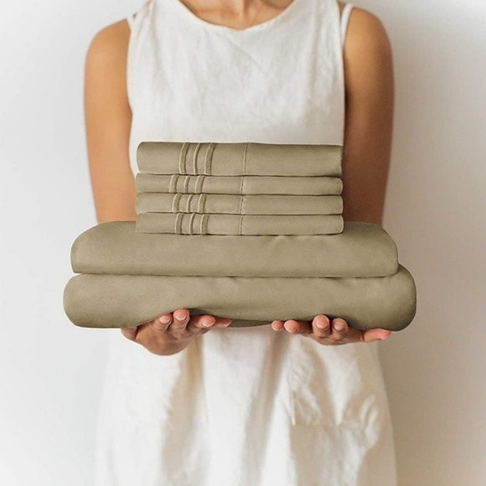 King size 6 Piece Sheet Set color tan beige